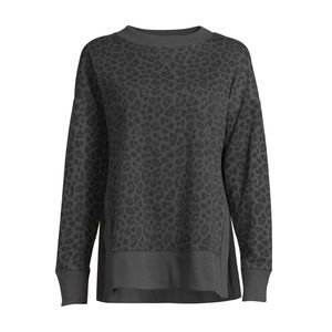 Avia Women's Black Animal Print High Slit Long Sleeve Sweatshirt NEW
